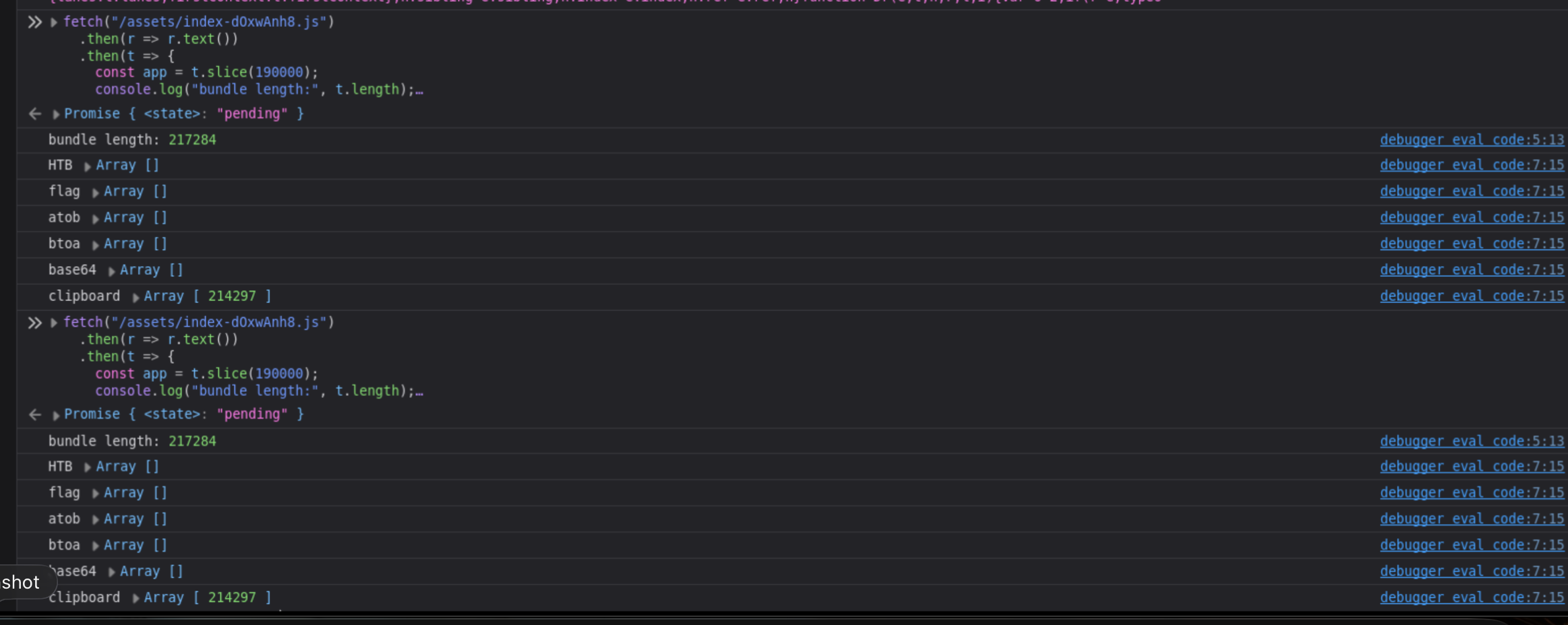 Bundle search results showing clipboard as the only non-empty hit